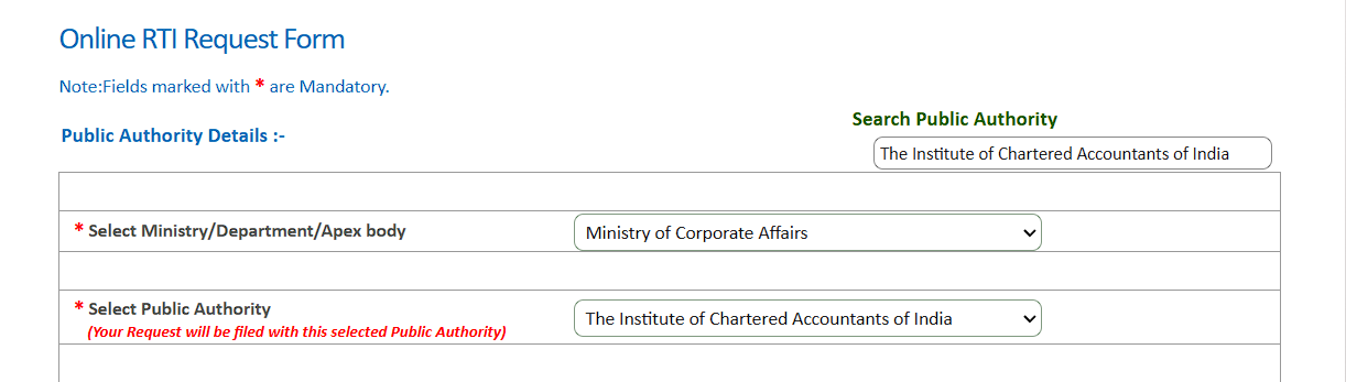 Select ICAI Public Authority