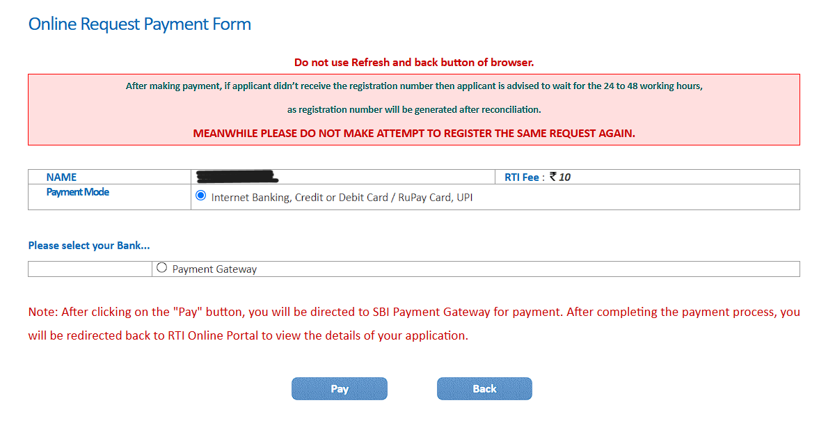 RTI Payment